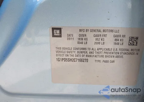 2012 Chevrolet Cruze Ls из США, поврежденный, VIN 1G1PD5SH2C7166270